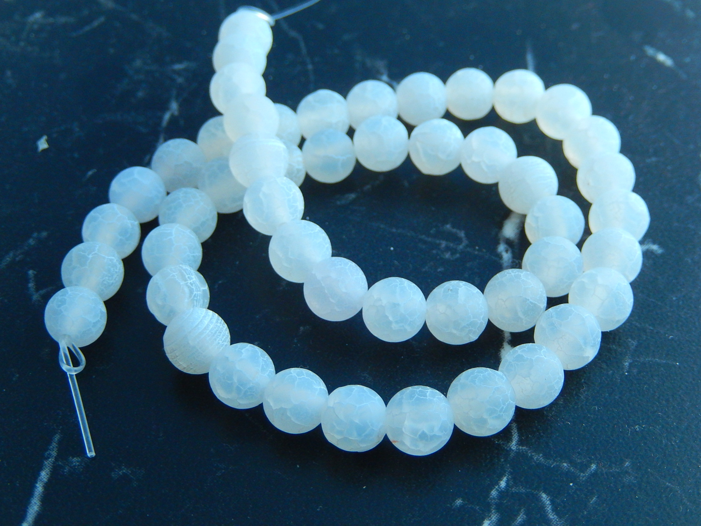 10 perles Agate Givrée blanc, 8mm