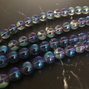 10 perles d'Aqua aura  6mm bleu